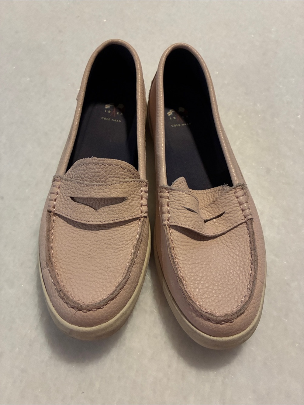 Cole Haan Blush Pink Pebbled Leather Penny Loafers